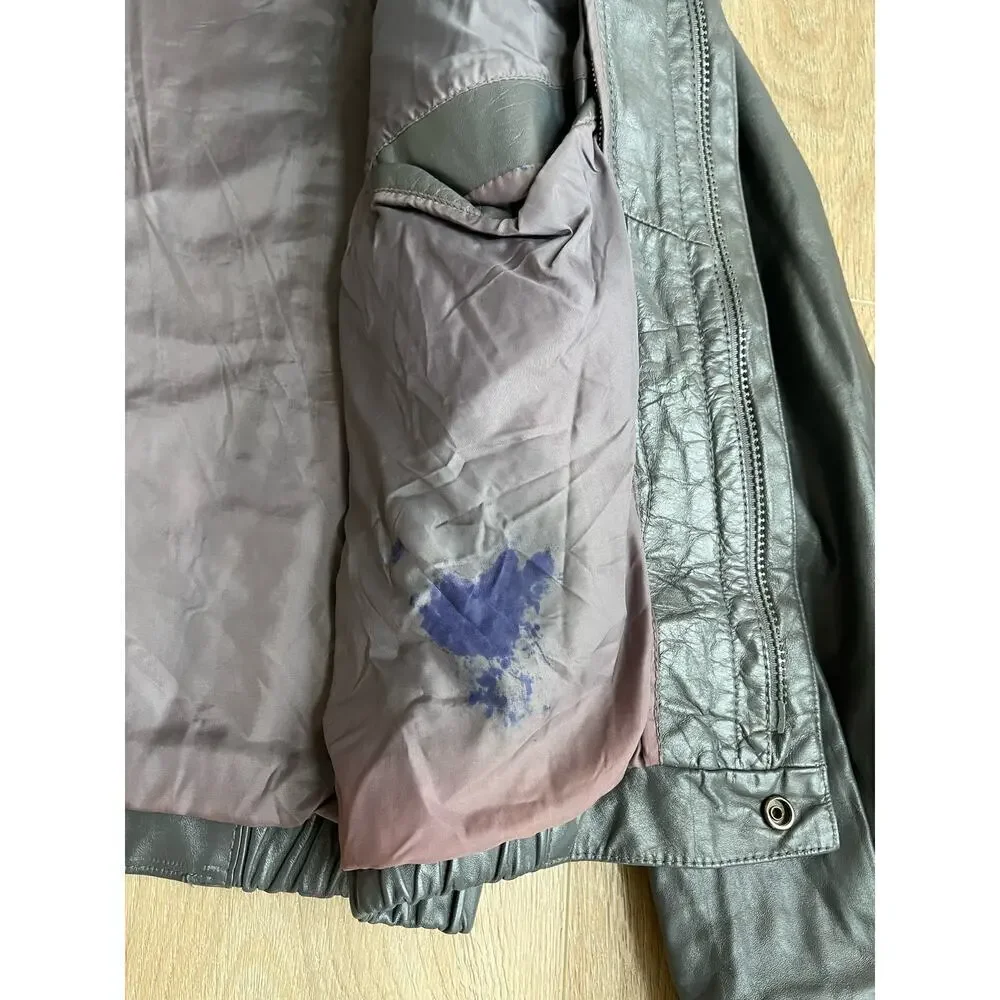 Vintage 80s 90s Men's Moto Leather Jacket Full Zip Hidden Hood No Tag - FLAW
